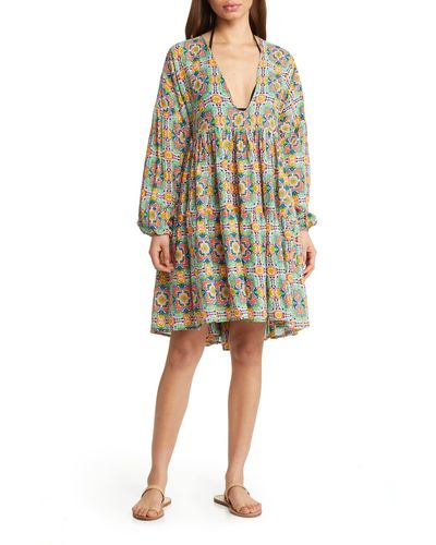 Boden Tiered Long Sleeve Beach Dress - Multicolor