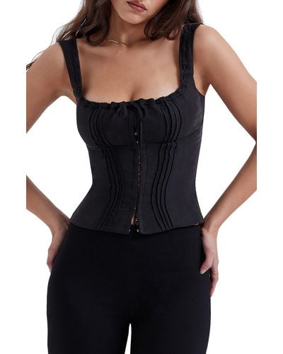 House Of Cb Chicca Square Neck Corset Top - Black