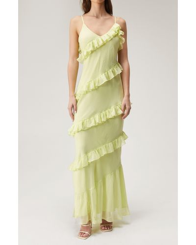 Nasty Gal Tiered Ruffle Chiffon Maxi Dress - Yellow