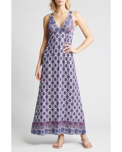 Loveappella Border Print Sleeveless Jersey Maxi Dress - Purple