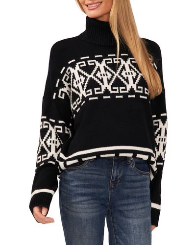 Cece Fair Isle Turtleneck Sweater - Black