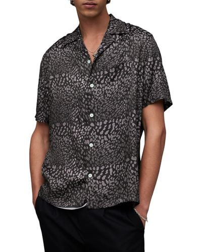 AllSaints Cosmo Print Short Sleeve Button-up Shirt - Black