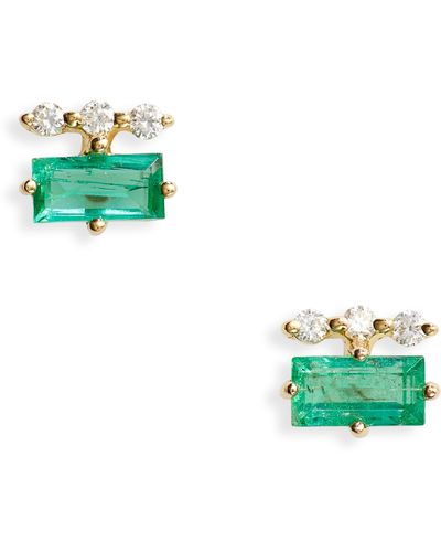 Bony Levy El Mar Baguette Emerald & Diamond Stud Earrings - Green