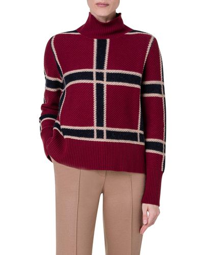 Akris Punto Check Virgin Wool Blend Turtleneck Sweater - Red