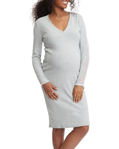Stowaway Collection Maternity Sweatshirt Dress - Gray