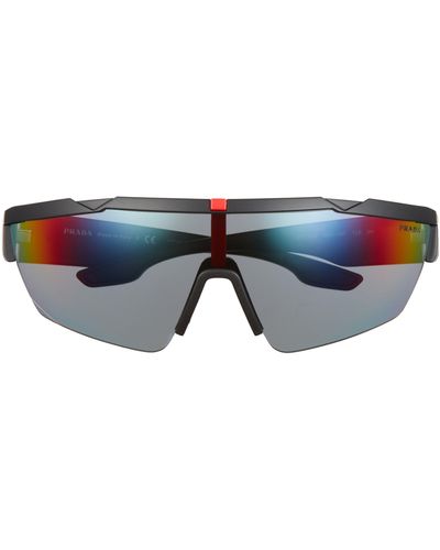 Prada 170mm Mirrored Shield Sunglasses - Blue