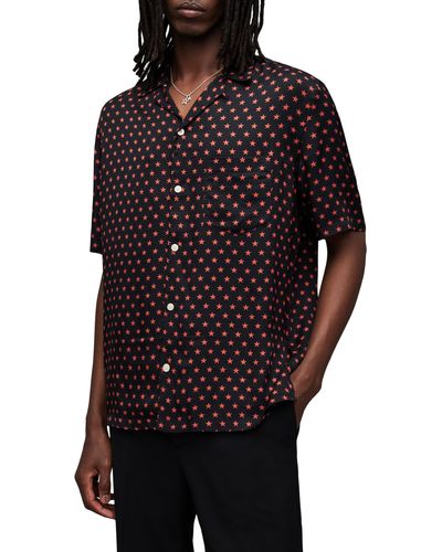 AllSaints Stellar Mass Relaxed Fit Star Print Camp Shirt - Multicolor