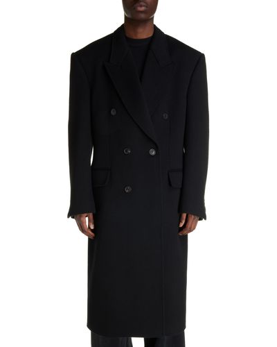 Balenciaga Double Breasted Wool Topcoat - Black