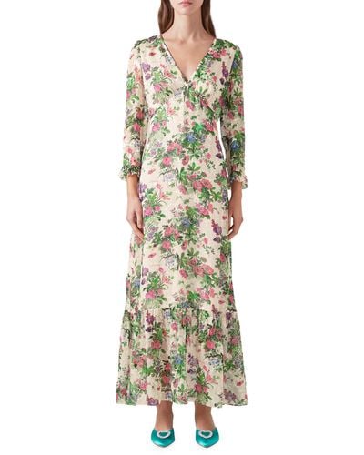LK Bennett Deborah Devore Long Sleeve Silk Blend Dress - Natural