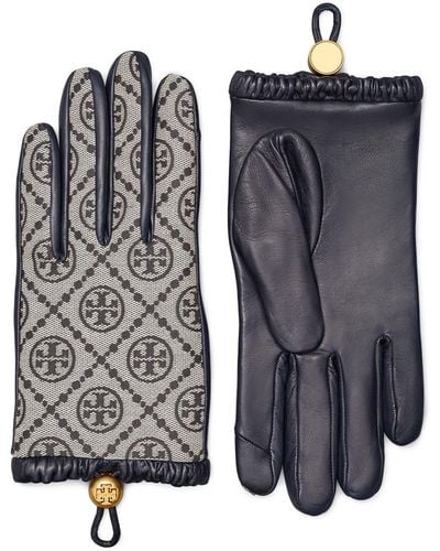 Tory Burch T Monogram Jacquard & Leather Gloves - Gray