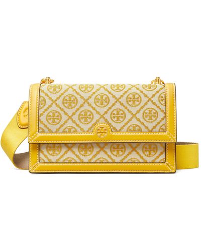 T.O.R.Y B.U.R.C.H 82240 T Monogram Jacquard Double Zip Mini Bag in Hazel  Woven Jacquard with Leather Trim - Women's Bag with Strap