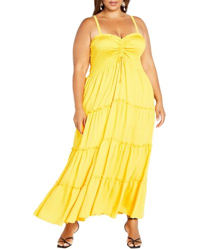 City Chic Alisa Smocked Sleeveless Maxi Dress - Yellow