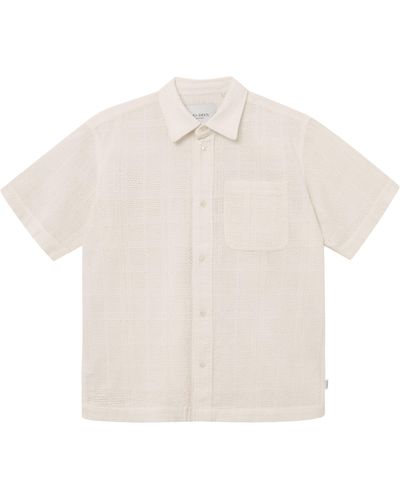 Les Deux Charlie Short Sleeve Cotton Knit Button-up Shirt - White