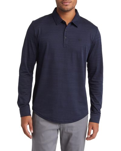 Travis Mathew Herondale Long Sleeve Cotton Blend Polo Shirt - Blue