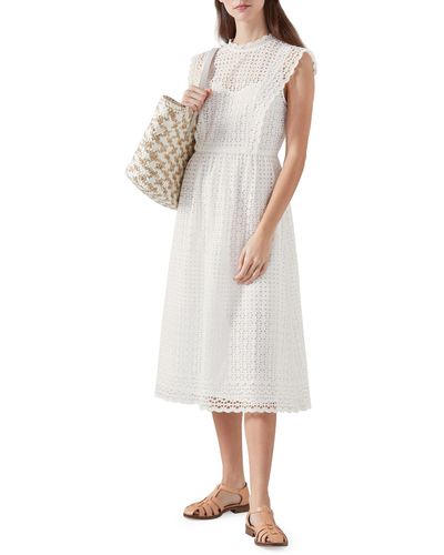 LK Bennett Laila Broderie Cotton Dress - White