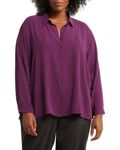 Eileen Fisher Long Sleeve Silk Blouse - Purple