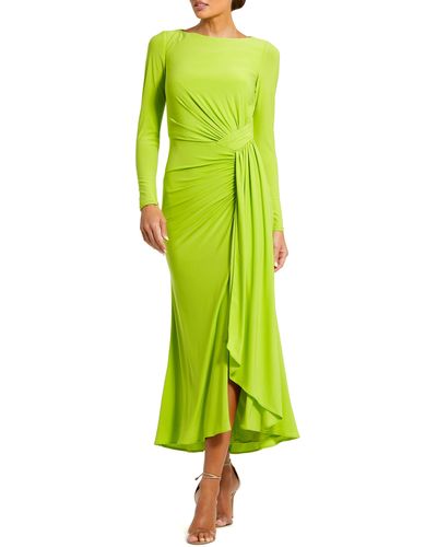 Mac Duggal Side Ruched Long Sleeve Gown - Green