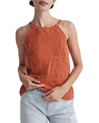 Madewell Eyelet A-line Halter Top - Red