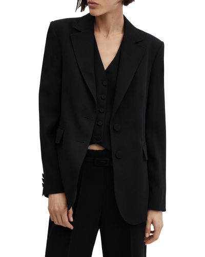 Mango Straight Fit Suit Blazer - Black