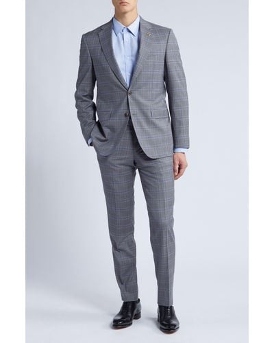 Ted Baker Jay Slim Fit Windowpane Check Wool Suit - Blue