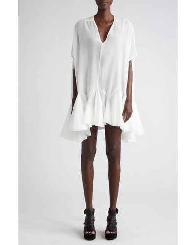Rick Owens Divine Ruffle Hem Cotton Minidress - White