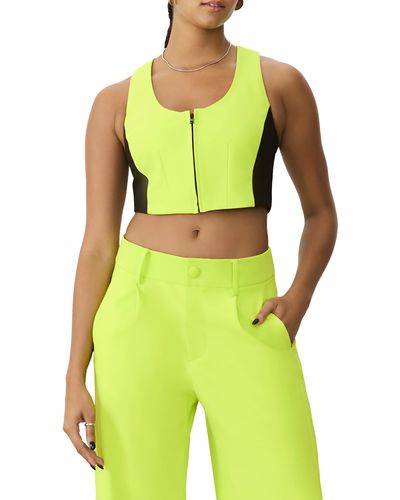 GSTQ Luxe Colorblock Crop Zip-up Vest - Green