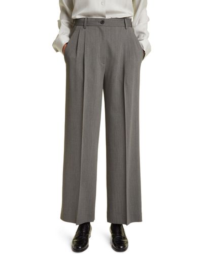 The Row Baguette Wide Leg Virgin Wool Blend Pants - Gray