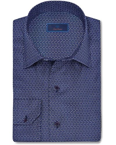 David Donahue Classic Fit Geometric Print Supima® Cotton Twill Dress Shirt - Blue