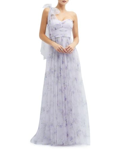 Dessy Collection Floral Tulle One-shoulder Gown - Purple
