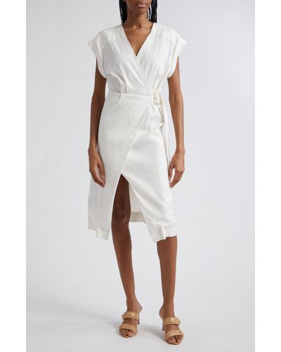 Veronica Beard Octavia Linen Blend Midi Wrap Dress - White