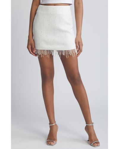 All In Favor Rhinestone Pearly Fringe Tweed Skirt In At Nordstrom, Size X-small - White