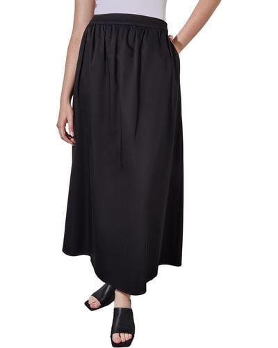Ming Wang Gathered Cotton Blend Maxi Skirt - Black