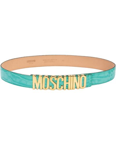 Moschino Large Logo Croc Embossed Leather Belt - Green