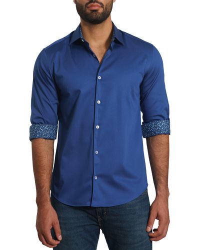 Jared Lang Solid Pima Cotton Button-up Shirt - Blue