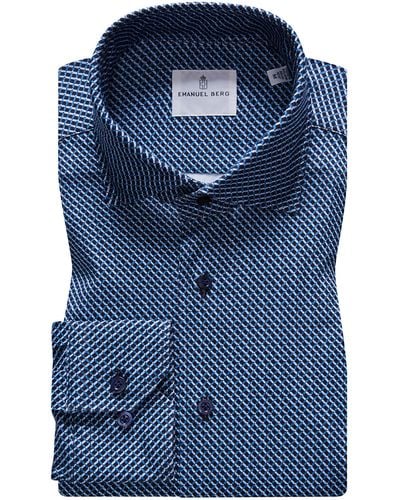 Emanuel Berg 4flex Slim Fit Geometric Print Knit Button-up Shirt - Blue
