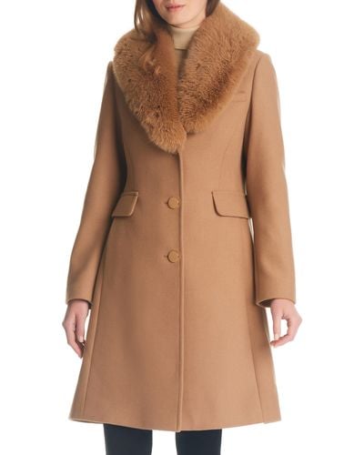 Kate Spade Single Breasted Coat With Faux Fur Collar - Brown