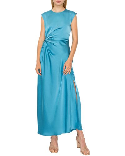 MELLODAY Side Ruched Satin Dress - Blue