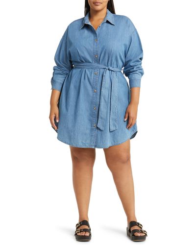 ASOS Curve Long Sleeve Denim Minidress - Blue