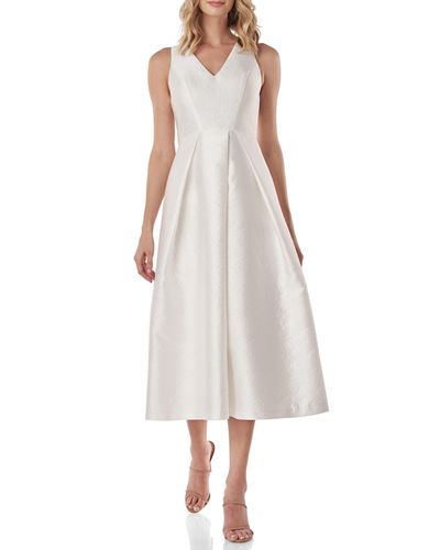 Kay Unger Maxime Pleat Flare Cocktail Dress - White