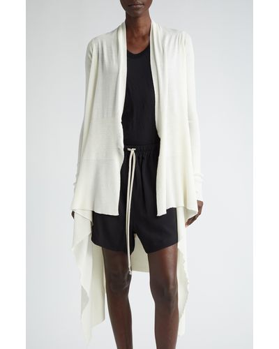 Rick Owens Open Front Long Wool Cardigan - White