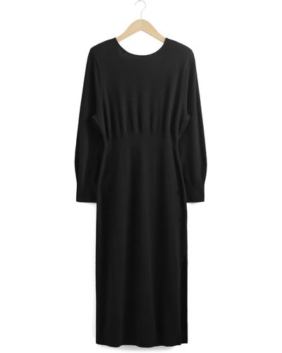 & Other Stories & Long Sleeve Wool Dress - Black