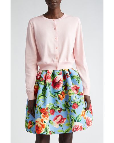 Carolina Herrera Crop Silk & Cotton Cardigan - Pink