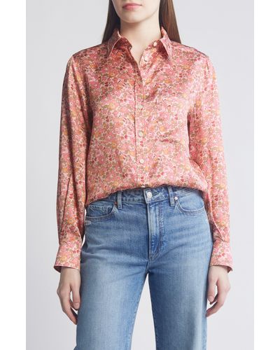 Liberty Relaxed Fit Floral Silk Button-up Shirt - Blue