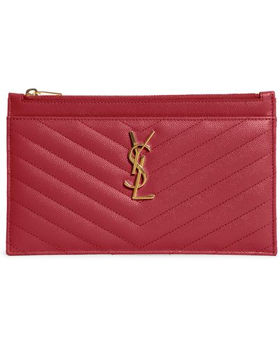 Saint Laurent Monogramme Quilted Leather Zip Pouch - Red