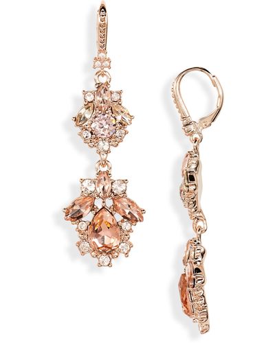Marchesa Crystal Cluster Double Drop Earrings - White