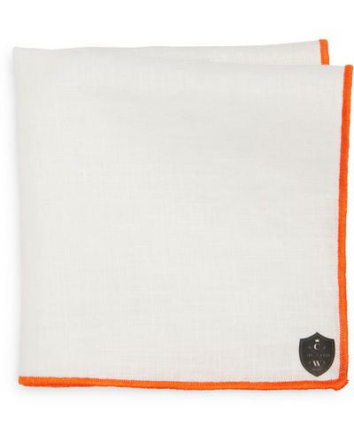 CLIFTON WILSON White Linen Pocket Square With Orange Trim