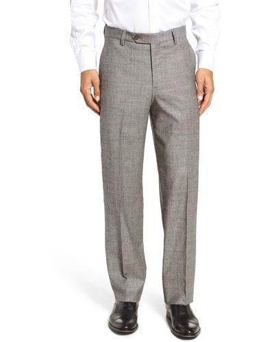 Berle Touch Finish Flat Front Plaid Classic Fit Stretch Wool Dress Pants - Gray