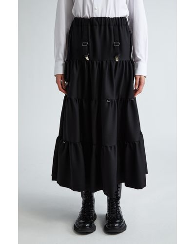 Noir Kei Ninomiya Tiered Wool Gabardine Maxi Skirt - Black