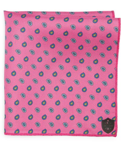 CLIFTON WILSON Paisley Silk Pocket Square - Pink