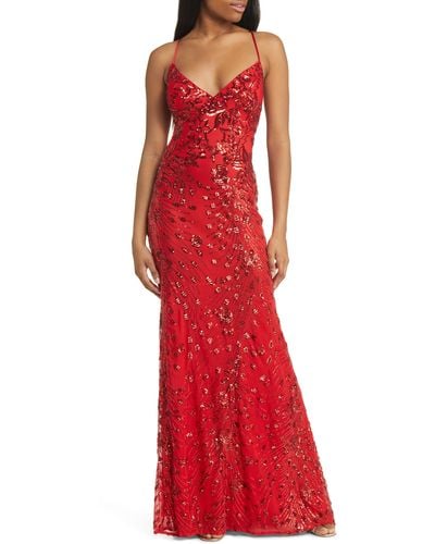 Lulus Photo Finish Sequin High-low Maxi Dress - Red